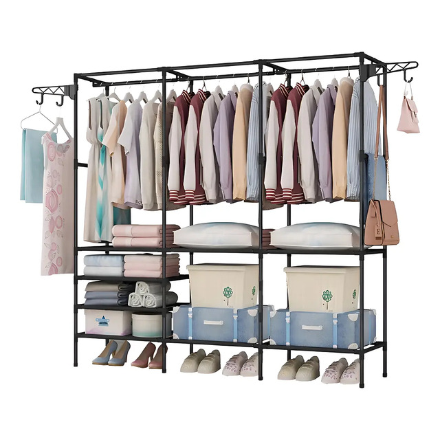 Cabideiro Arara Closet Roupas Sapateira Triplo Cor Preto