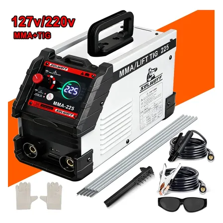 Máquina De Solda Inversora 225a Tig Lift Mma Bivolt Digital Igbt Alta Eficiência Arco Estável Profissional Residencial Oficina Amarelo 127/220v