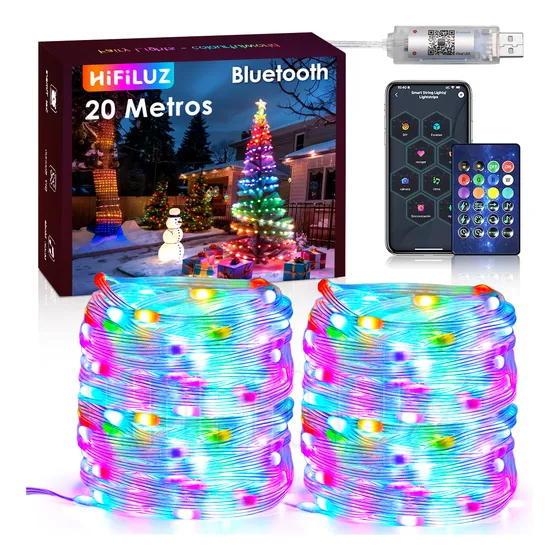 Hifiluz Luces de Navidad 20M RGBIC Bluetooth Guirnalda De Luces USB Decorativo Luces Led Multicolor App Control,Adornos Decoracion Impermeable