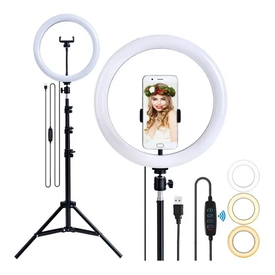 Luminação High Light Youtube Instagram Grande 30cm 12 Pol Cor da estrutura Preto Cor da luz 3200K-6500K 127/220V