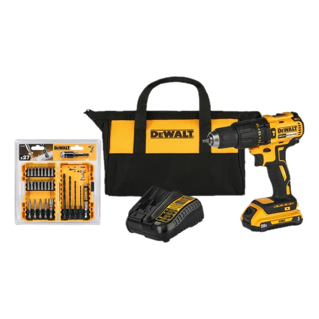 Kit Taladro Percutor 1/2 20v Xr 65nm Dewalt + Set 27 Piezas