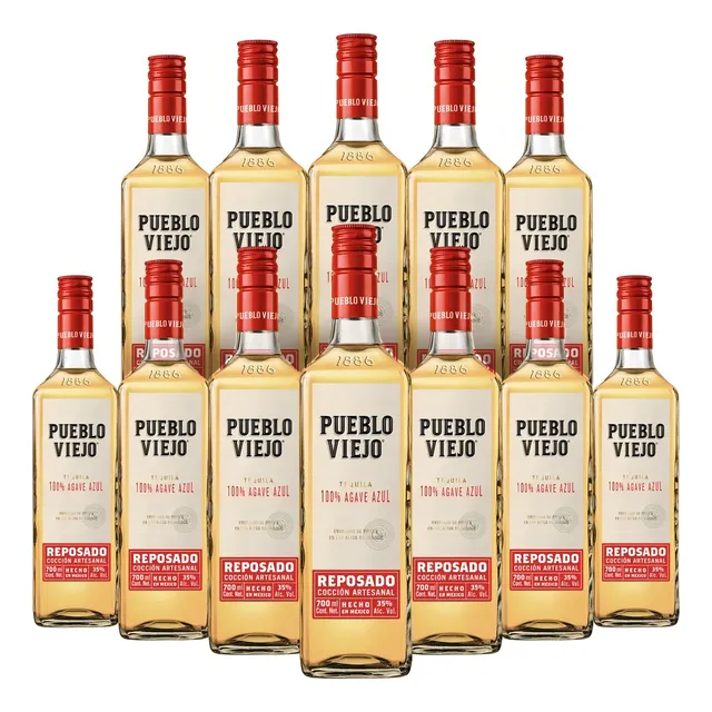 Caja Tequila Pueblo Viejo Reposado 700 Ml