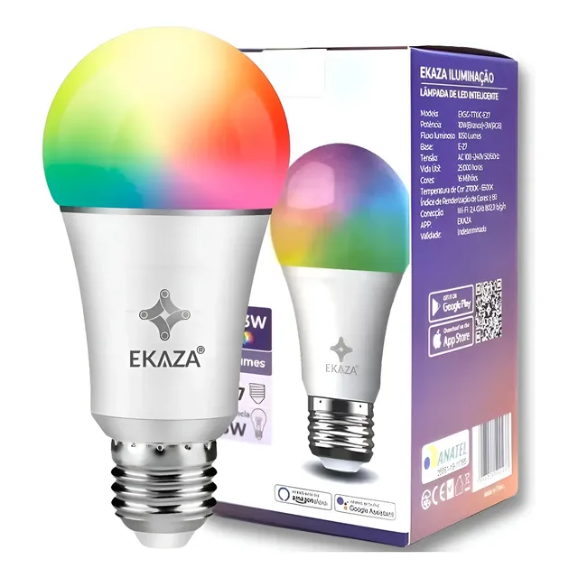 Lâmpada Inteligente Ekaza Ekhm-t609 Rgb A60 9w+3rgb Smart Alexa E Google Home 127/220v