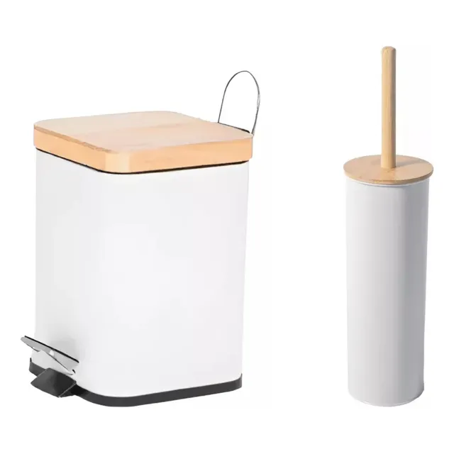Set De Baño Papelera Tacho De Basura 3lts Y Escobilla Blanca