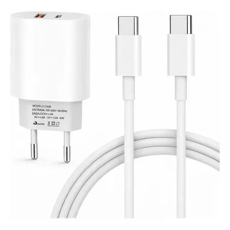 Carregador Super Rápido 40w Turbo Tipo C Para iPhone 15 16 17 Pro Max Samsung Galaxy S24 S23 S22 S21 S20 Fe Ultra... Branco