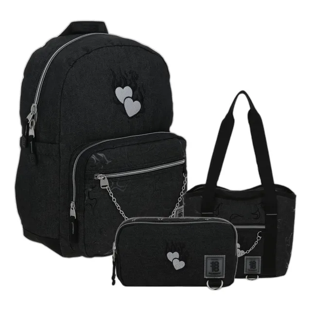 Kit De Mochila Lonchera Y Lapicera Chenson 1818 Nina Color Negro