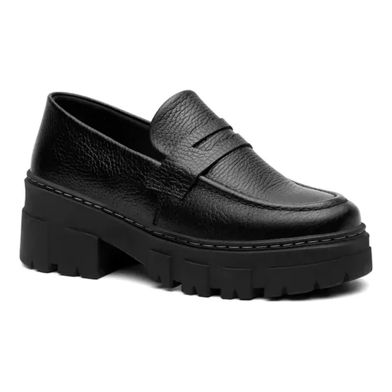 Zapato De Dama Mocasin De Vestir Anto Black Cuero Legitimo