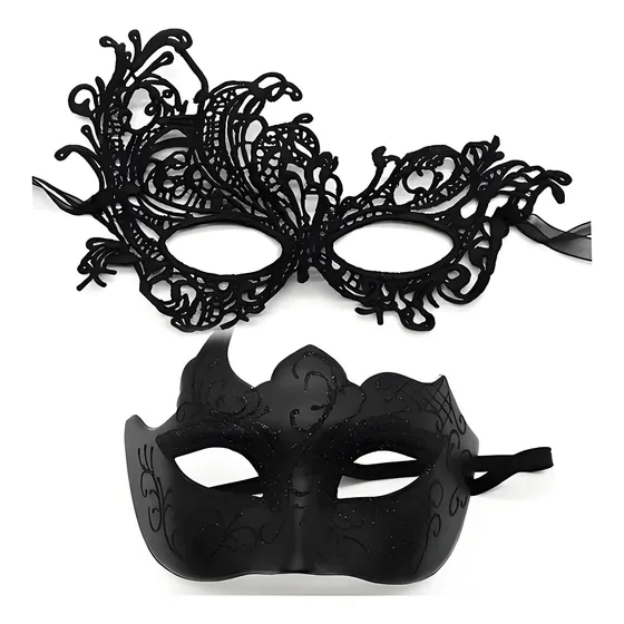 2 Antifaz Fiesta Mascaras Halloween Pareja Carnaval Cosplay Negro