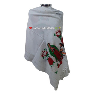 Rebozo Artesanal Virgen De Guadalupe Estampado Tono Blanco Rebozo Artesanal Virgen De Guadalupe Estampado Tono Blanco