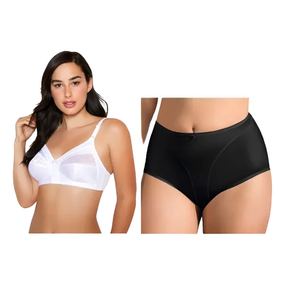 Sostén Y Cuadro Liso Mujer Monamour Conj-8104/8509-be-be Blanco - Negro 36c - M