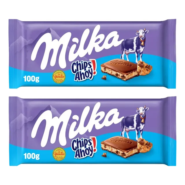 2 Barras Chocolate Con Leche Milka Chips Ahoy! De 100g C/u