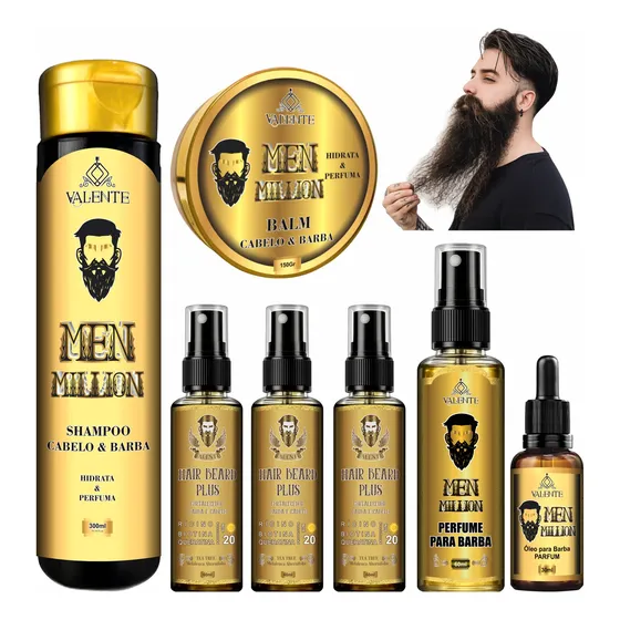 Kit Fortalecedor Men Barba E Cabelo Valente Completo 7 Itens