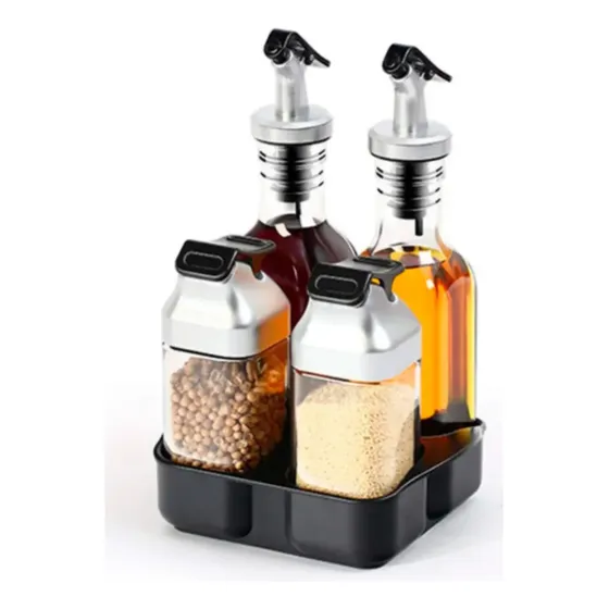 Set 5 Piezas Condimentero Aceite Vinagre Sal Pimienta C Base