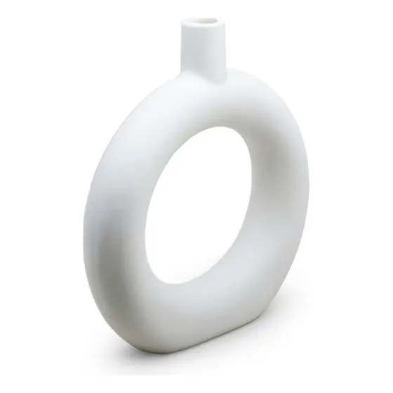 Jarrón Florero Cerámico Circular Grande Blanco Mate Acra 