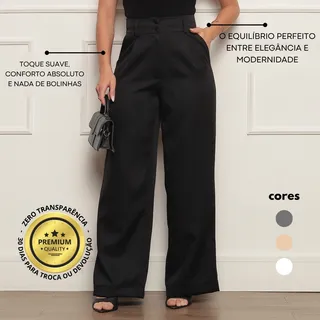 Calça Alfaiataria Social Wide Leg Cintura Alta Com Bolso Calça Alfaiataria Social Wide Leg Cintura Alta Com Bolso