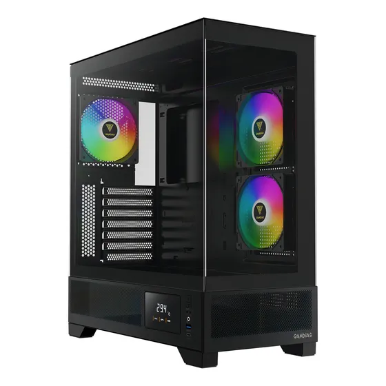 Gabinete Gamer Gamdias Atlas M1 Preto Com 3 Fans Argb Vidro