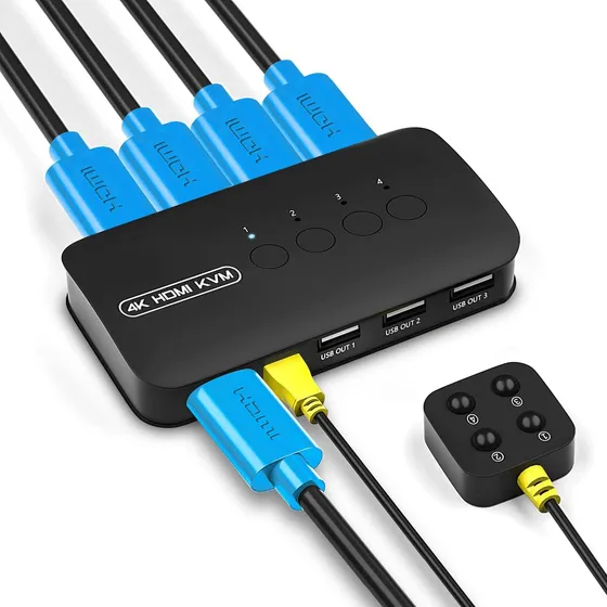 Switch Conmutador De 4 Puertos Hdmi Y Usb