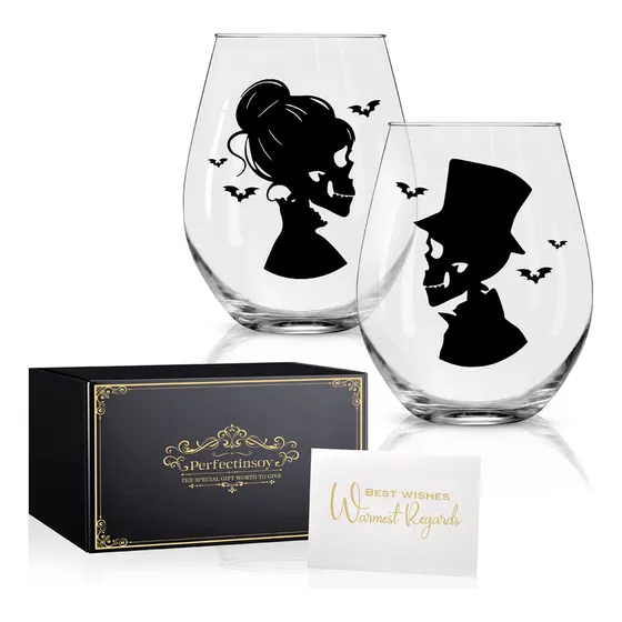 Perfectinsoy Copa De Vino De Calavera De 2 Piezas Con Caja D