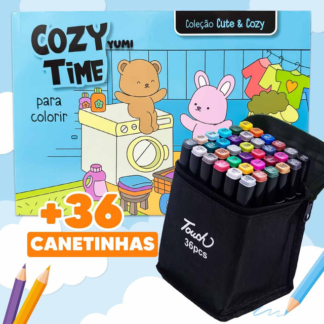 Kit Livro De Colorir Comfy Goods + 36 Canetinhas Bobbie Touch Coloridas Ponta Dupla Marcad... Kit Livro De Colorir Comfy Goods + 36 Canetinhas Bobbie Touch Coloridas Ponta Dupla Marcad...