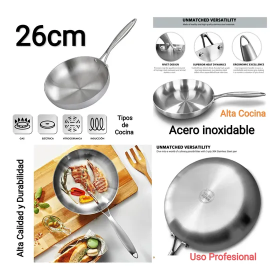 Sarten De Acero Inox Profesional 26cm Uso Hotelero Chef