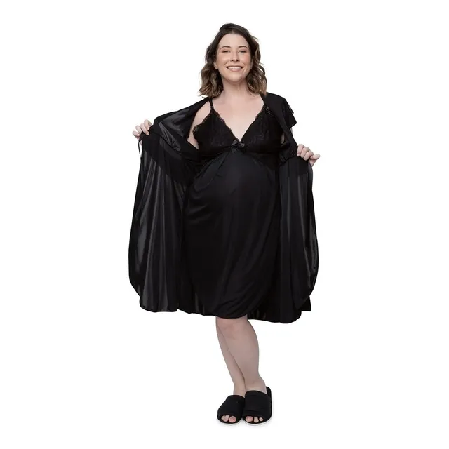 Camisola Amamentação Renda Saída Maternidade Com Robe 27626