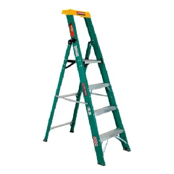 Escalera Tijera Fibra De Vidrio 4 Peldaños Con Plataforma Color Verde