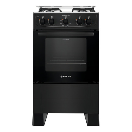 Fogão 4 Bocas Preto Com Mesa Inox Atlas Mônaco Plus 50litros Fogão 4 Bocas Preto Com Mesa Inox Atlas Mônaco Plus 50litros