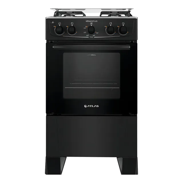Fogão 4 Bocas Preto com Mesa Inox Atlas Mônaco Plus 127/220V 50Litros