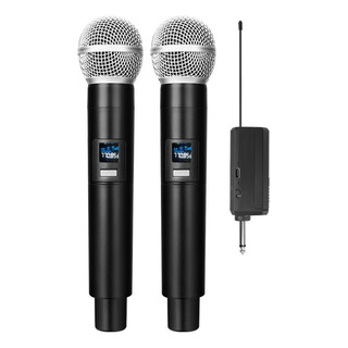 Micrófono Dinámico Vhf Inalámbrico Dual Portátil Karaoke Mi- Micrófono Dinámico Vhf Inalámbrico Dual Portátil Karaoke Mi-