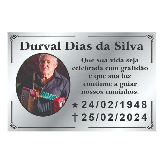 Placa Túmulo Homenagem 30x20cm Com Foto Colorida Em Alumínio