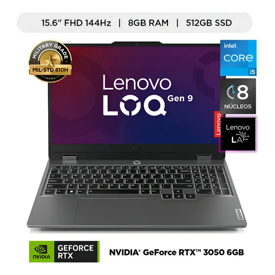 Laptop Gamer Lenovo Intel Core I5-12450hx 8gb 512gb Rtx 3050 Color Gris | Cuotas sin interés