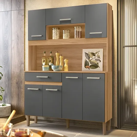 Mueble Cocina Bajo Mesada Aereos Kit Completo Magazin 120 Color Freijo Chumbo | Cuotas sin interés