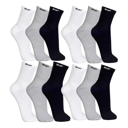 12 Pares De Meias Masculinas Cano Alto Grossa Algodão Oferta Sortida Liso Un