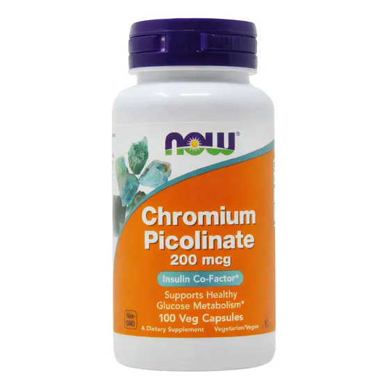 100 cápsulas vegetarianas sin sabor de 200 mcg de picolinato de cromo Now Foods
