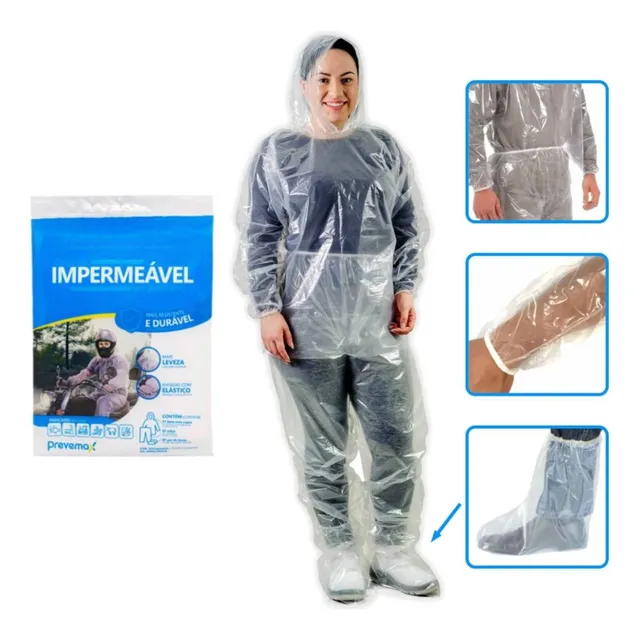 Capa De Chuva Transparente Completa Bota Calça Capa C/ Capuz