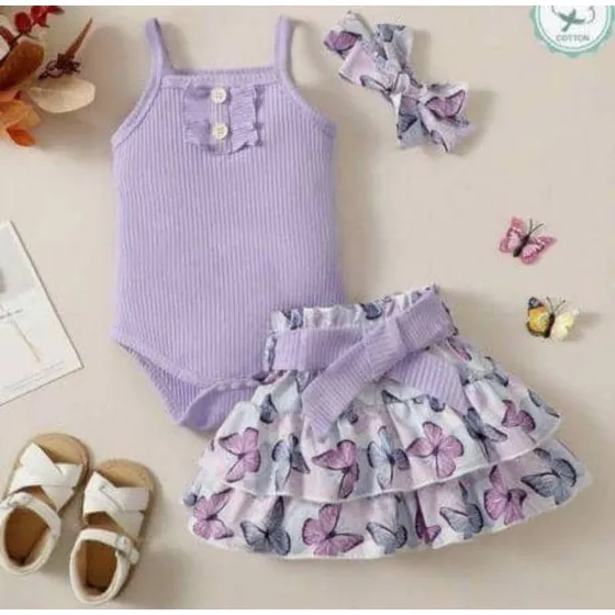 Set Morado Mariposa C/bandana De Niña Talla 18-24 Meses