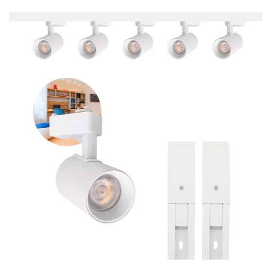 Kit Trilho Eletrificado 2m Branco + 5 Spots Led 10w Quente Cor Branco Quente 110V/220V (Bivolt)