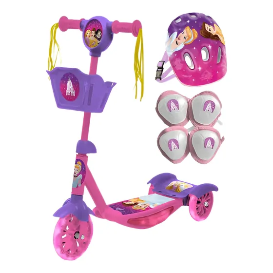 Monopatin Nena Con Kit De Proteccion Luz Y Sonido Princesas