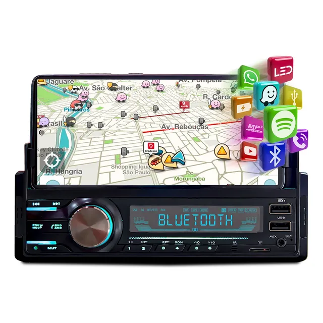 Som Automotivo Usb Bluetooth Sd C/ Suporte E Carrega Celular
