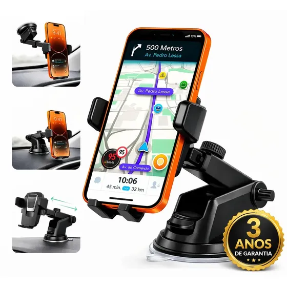 Suporte De Celular Veicular Automotivo Universal Ajustável Com Ventosa Painel Vidro Parabrisa Para Gps Encaixe Giratório Articulado Com Trava Automática Anti Queda Para Carro Caminhão Dtimp