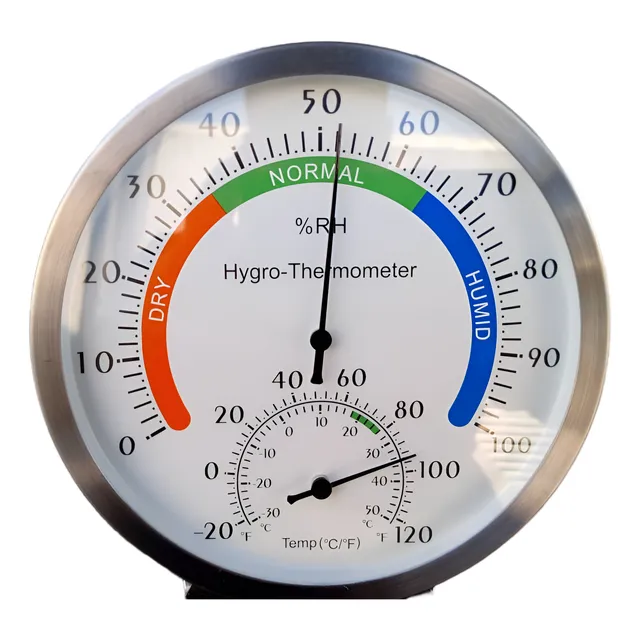 Higrotermometro Analógico De Acero Inoxidable 5 In De Diam