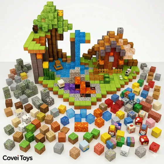 Kit 192 Blocos Imã Magnéticos Construção Tipo Minecraft Montar Empilhamento Cubo Infantil Brinquedo Educativo Covei Toys