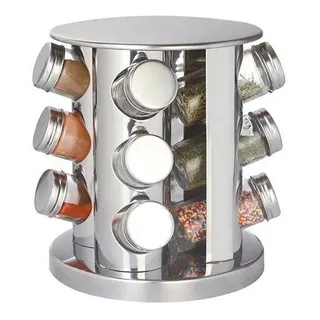 Porta Temperos Redondo Giratório 12 Peças Vidro Suporte Inox Porta Temperos Redondo Giratório 12 Peças Vidro Suporte Inox