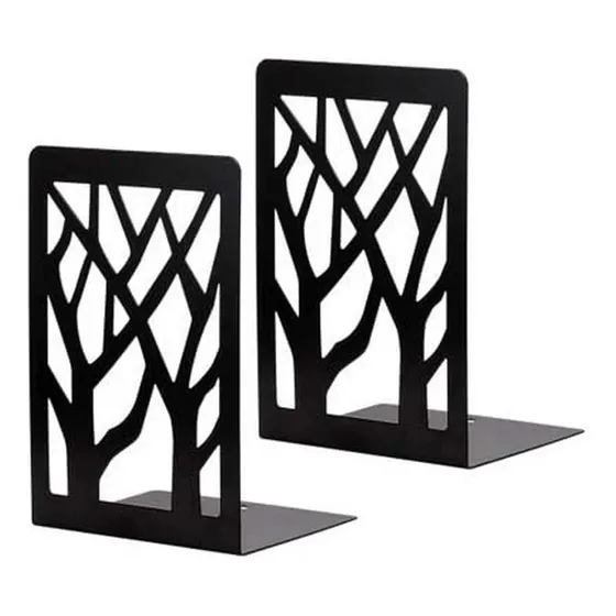 Soporte Sujeta Libros Decorativos De Metal 2 Piezas Modernos Color Negro