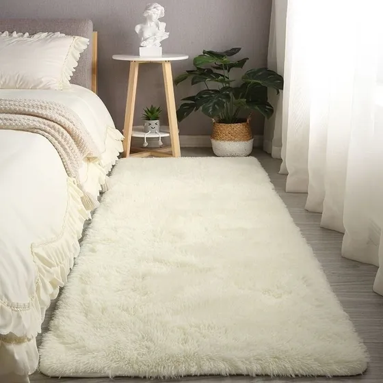 Tapete Passadeira 2,00x0,60 Quarto - Pé De Cama Felpudo Cor Branco Costa Oro