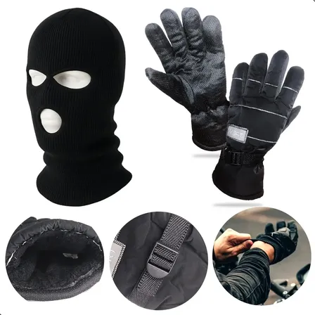 Kit Touca Ninja Luva Impermeável Térmica Motoqueiro Frio Preto Unico