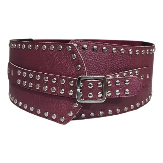 Faja Cinto Cinturon Ancho Tachas Mujer Negro Cherry Marron