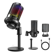 Micrófono Condensador Rgb Gamer Usb Para Podcast Streaming Negro