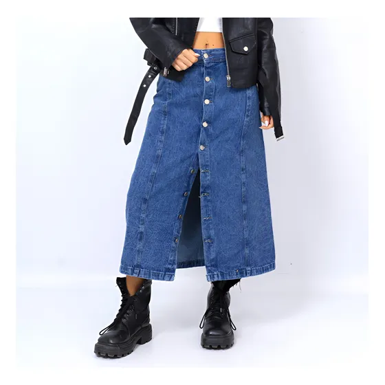 Pollera De Jean Mujer Con Botones I Am
