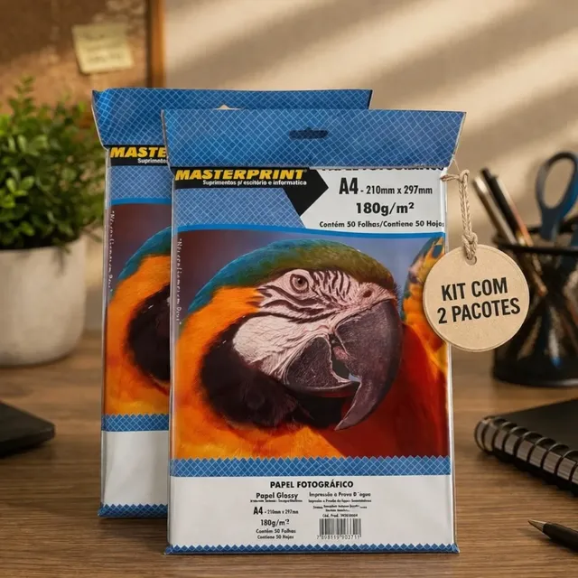 Papel Fotográfico A4 Glossy 180g 100 Folhas Masterprint Branco